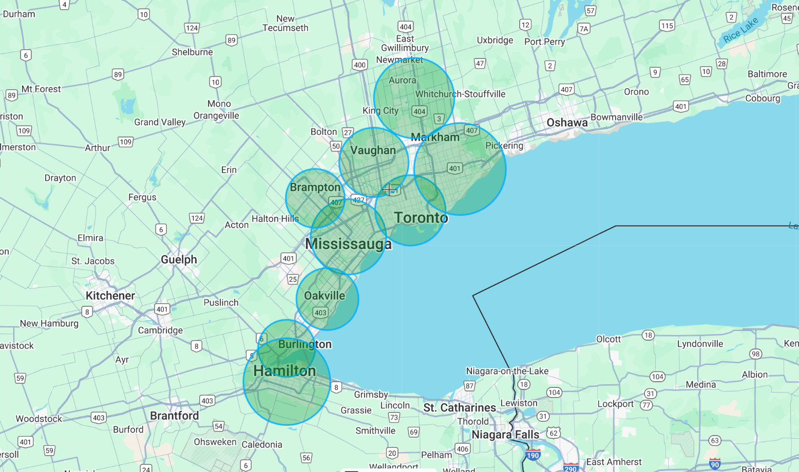 CBCS service coverage map showing Ontario regions